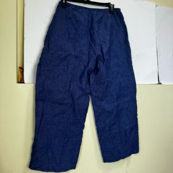 Eileen Fisher Linen Crop Side Zip Lantern Capri Pants Minimalist Wide Blue M P - Picture 4 of 14